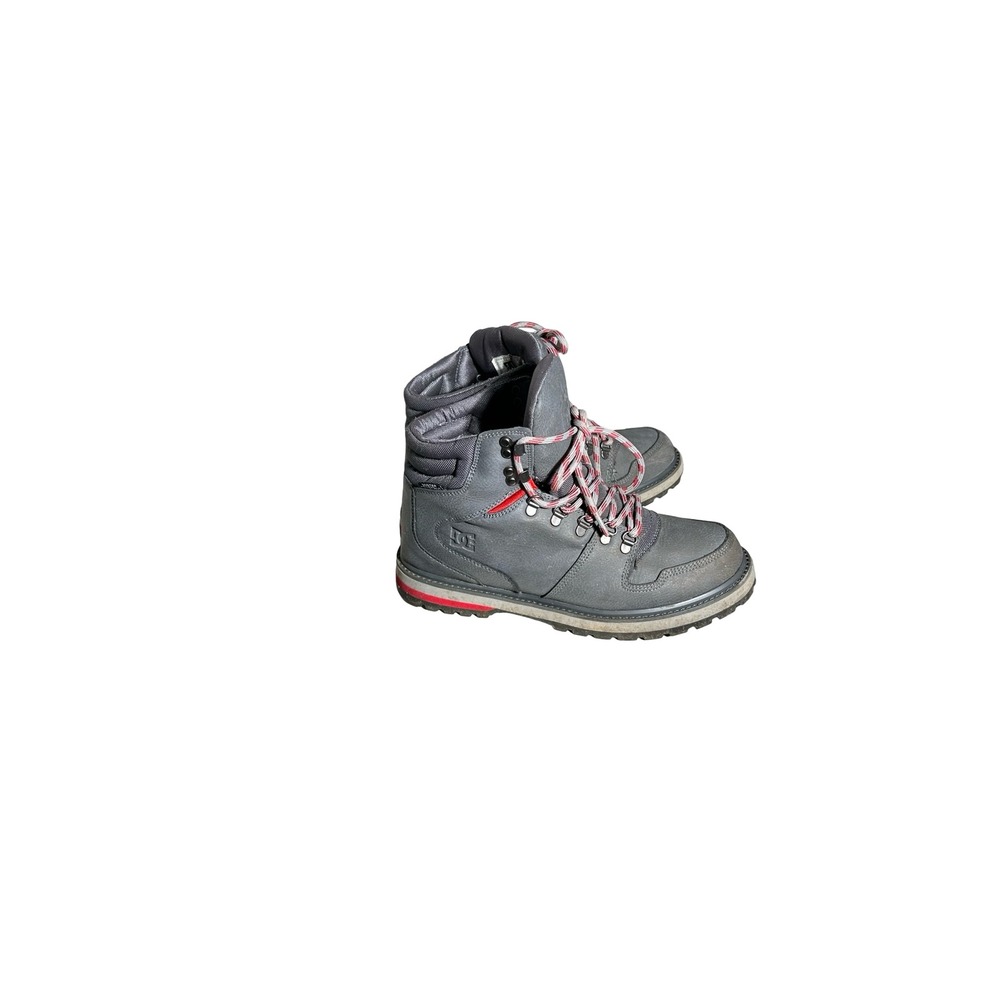 DC Shoes Peary Mens Grey Leather Winter Boots Red Accents High Top 320395 Size 9